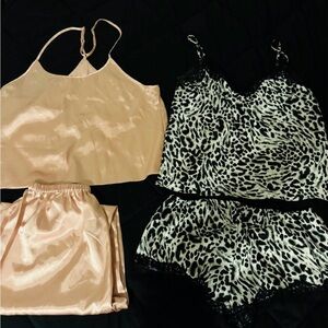 Leopard Print and Peach Satin Sleepwear Set
